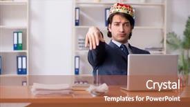  Presentation with office king - Colorful presentation theme enhanced with despot - young king businessman working backdrop and a  colored foreground
