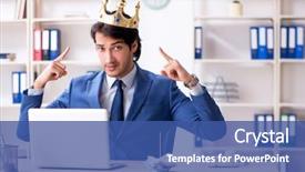  Presentation with office king - Audience pleasing presentation design consisting of despot - young king businessman working backdrop and a ocean colored foreground