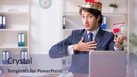 Presentation with office king - Colorful presentation enhanced with despot - young king businessman working backdrop and a seafoam green colored foreground