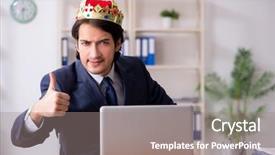  Presentation with office king - Audience pleasing presentation theme consisting of despot - young king businessman working backdrop and a gray colored foreground