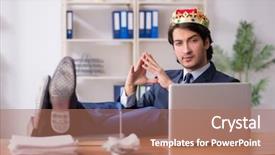  Presentation with office king - Presentation design featuring despot - young king businessman working background and a coral colored foreground