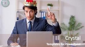  Presentation with office king - Slide set having despot - young king businessman working background and a coral colored foreground