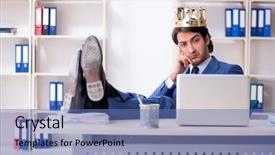  Presentation with office king - Audience pleasing presentation design consisting of despot - young king businessman working backdrop and a teal colored foreground