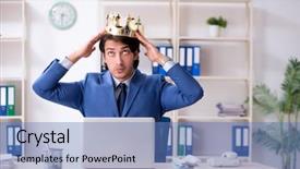  Presentation with office king - Presentation consisting of despot - young king businessman working background and a teal colored foreground