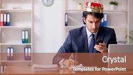  Presentation with office king - PPT theme having despot - young king businessman working background and a red colored foreground