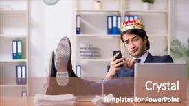  Presentation with office king - Cool new theme with despot - young king businessman working backdrop and a coral colored foreground