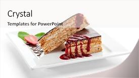  Presentation with chocolate strawberry - Audience pleasing PPT theme consisting of dessert - chocolate nuts cake backdrop and a white colored foreground
