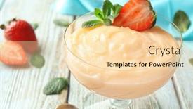 Presentation with pudding - Cool new PPT theme with dessert bowl with vanilla pudding and strawberry on table backdrop and a lemonade colored foreground