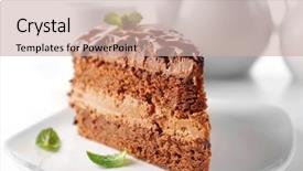  Presentation with cake - PPT theme featuring dessert cafe - delicious chocolate cake on plate background and a  colored foreground