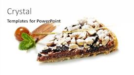  Presentation with chocolate nuts - Audience pleasing presentation theme consisting of dessert - chocolate shortcake with dried fruit and nuts backdrop and a white colored foreground