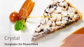  Presentation with chocolate dessert - Presentation theme featuring dessert - chocolate shortcake with dried fruit and nuts background and a lemonade colored foreground