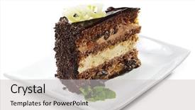  Presentation with chocolate dessert - Amazing theme having dessert - chocolate sponge cake icing and fresh mint backdrop and a light gray colored foreground