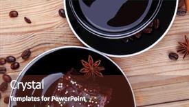  Presentation with chocolate dessert - Cool new slide deck with dessert hot black coffee and chocolate cake with cinnamon coffee beans and anise star backdrop and a tawny brown colored foreground