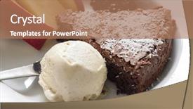  Presentation with coconut ice cream - Slides consisting of dessert of ice cream and chocolate cake topped with coconut flakes and berries with apple on the side background and a coral colored foreground