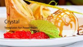  Presentation with strawberry ice cream - PPT theme featuring dessert of pancake with banana background and a gold colored foreground