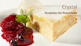  Presentation with ice cream cake - PPT theme consisting of dessert - pancake cake with ice cream berries jam and fresh mint leaf background and a lemonade colored foreground