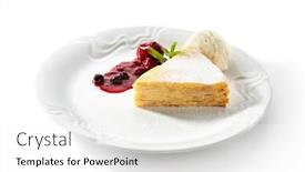  Presentation with ice cream cake - Slide deck having dessert - pancake cake with ice cream berries jam and fresh mint leaf background and a white colored foreground