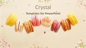  Presentation with dessert - Beautiful presentation theme featuring dessert-sweet-colorful-macarons backdrop and a cream colored foreground