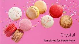  Presentation with dessert - Theme having dessert-sweet-colorful-macarons background and a coral colored foreground