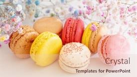  Presentation with colorful flower - PPT theme consisting of dessert-sweet-colorful-macarons background and a lemonade colored foreground