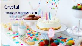  Presentation with birthday kids - Audience pleasing slide set consisting of dessert table at kids birthday backdrop and a sky blue colored foreground