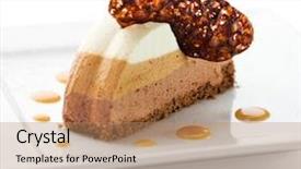  Presentation with chocolate dessert - PPT theme featuring dessert - three layer chocolate cake background and a coral colored foreground