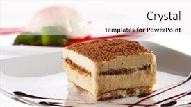  Presentation with tiramisu - Audience pleasing presentation theme consisting of dessert - tiramisu cheesecake with chocolate sauce backdrop and a white colored foreground