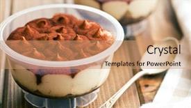  Presentation with tiramisu - Cool new PPT theme with dessert tiramisu in cup on kitchen table backdrop and a coral colored foreground