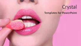  Presentation with candy - Cool new slide set with beautiful young woman with candy backdrop and a lemonade colored foreground