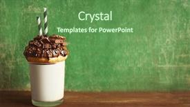  Presentation with green glass - Colorful slide set enhanced with cookies cream shake - milkshake donut and other sweets backdrop and a tawny brown colored foreground