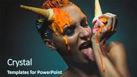  Presentation with sexy - Colorful presentation theme enhanced with sexy young woman licking ice cream over dark background backdrop and a tawny brown colored foreground