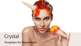  Presentation with sexy - Audience pleasing PPT theme consisting of sexy young woman posing with ice cream over white background backdrop and a coral colored foreground