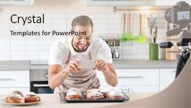  Presentation with blogger - Beautiful presentation featuring young blogger recording video backdrop and a lemonade colored foreground