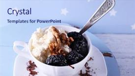  Presentation with 5 stars five star rating - Slides having dessert with prunes with walnut background and a sky blue colored foreground