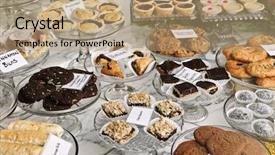  Presentation with bakery - Cool new slide set with desserts on display in bake backdrop and a coral colored foreground
