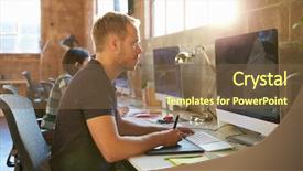  Presentation with modern - Slide set featuring dessin - designers working at desks background and a tawny brown colored foreground