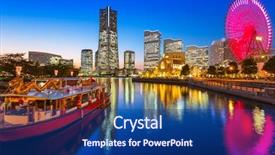  Presentation with japan naval - PPT layouts enhanced with destination - cityscape of yokohama city background and a ocean colored foreground