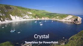  Presentation with summer holiday - Theme featuring destination - lulworth cove on jurassic background and a ocean colored foreground