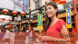  Presentation with food city - Cool new PPT theme with destination girl traveling asia chinatown backdrop and a red colored foreground