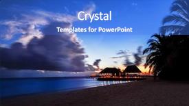  Presentation with luxury resort nature - Colorful presentation design enhanced with destination luxury bungalow and restaurant backdrop and a cobalt blue colored foreground