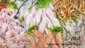  Presentation with top view of fresh fish - Cool new PPT layouts with destination marketing - rialto fish market in venice backdrop and a coral colored foreground