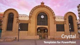  Presentation with market - PPT theme featuring destination marketing - tarragona mercado publico central market background and a tawny brown colored foreground