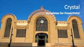  Presentation with credit market volatility - Colorful presentation design enhanced with destination marketing - tarragona mercado publico central market backdrop and a teal colored foreground