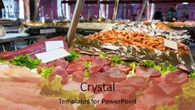  Presentation with tuna fish - Cool new slides with destination marketing - tuna steaks and other fish backdrop and a red colored foreground