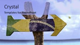  Presentation with brazil - Presentation design having destiny - brazil wooden sign background and a light blue colored foreground