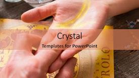  Presentation with palm - Slide deck consisting of destiny - palm reading characterization and foretelling background and a coral colored foreground