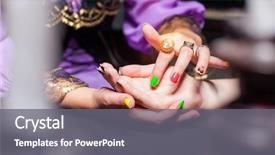  Presentation with reading - Cool new theme with destiny - sorceress reading somebody's hand backdrop and a gray colored foreground