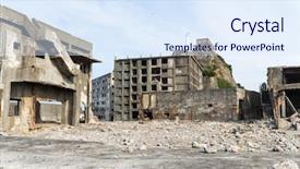  Presentation with buildings - Slides having destroyed buildings on gunkajima background and a sky blue colored foreground