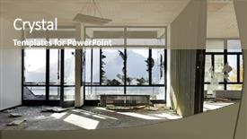  Presentation with abandoned - Presentation design having destroying home - abandoned building many windows background and a coral colored foreground
