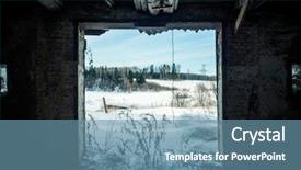  Presentation with cattle - PPT theme with destroying home - abandoned destroyed cattle barn interior background and a teal colored foreground